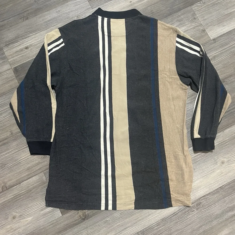 VTG 90s Chaps RALPH LAUREN Sz L Long Sleeve Striped Polo Shirt Knit Gorpcore‎